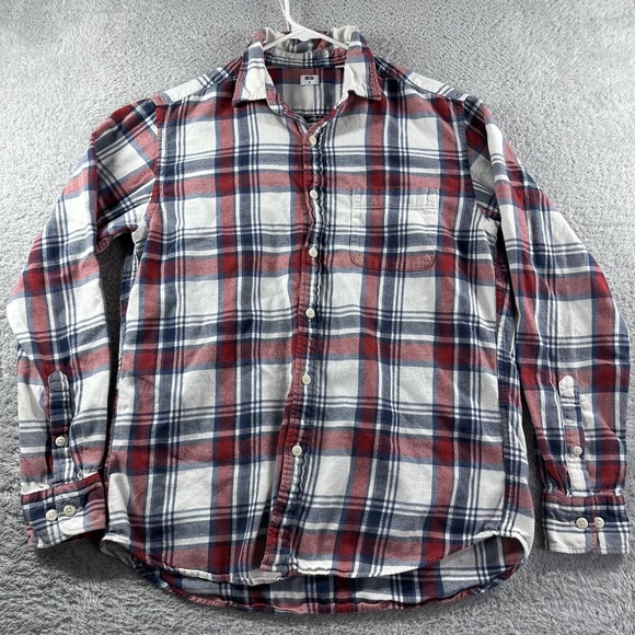 Uniqlo Shirt Mens Medium Plaid‎ Button Up Red Long Sleeve Outdoors Preppy - Picture 1 of 7